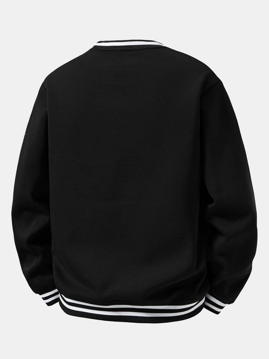 Star & Stripe Print Ribbed Crew Neck Sweatshirt