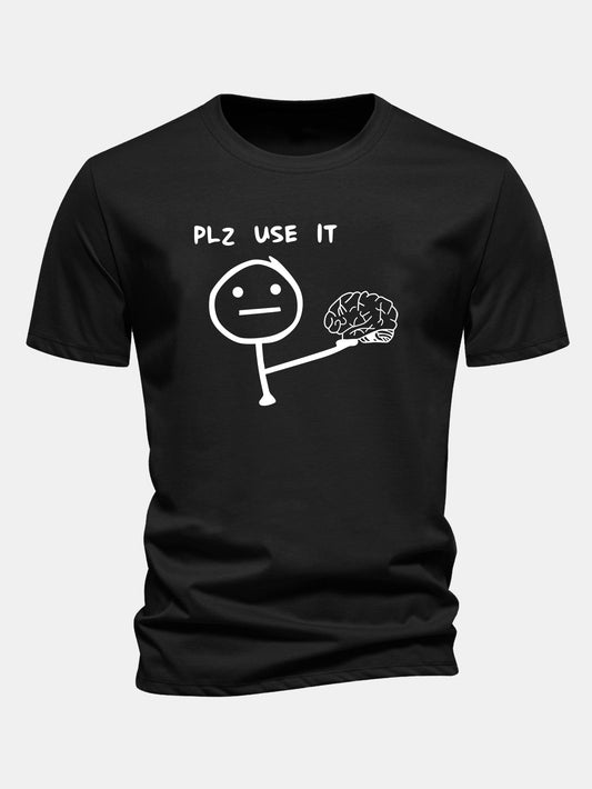 Camiseta de algodão com estampa “Please Use It Brain”, corte regular