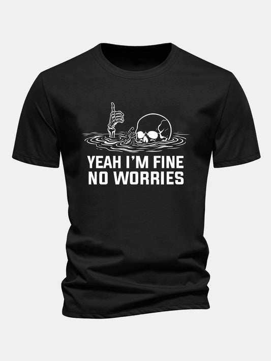 "Yes, I'm Fine" Skeleton Print Cotton T-Shirt