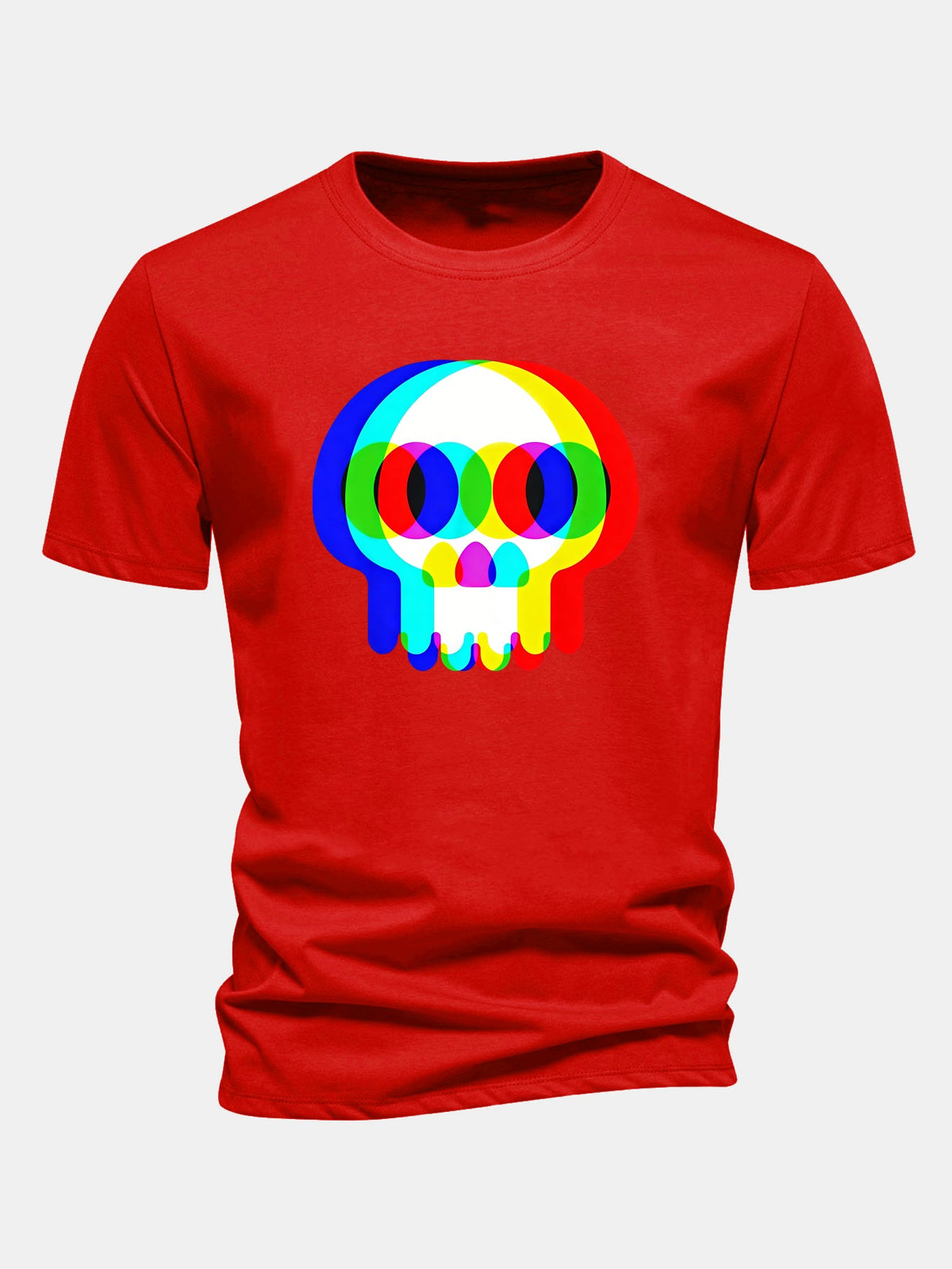 Glitch Skull Print Cotton T-Shirt