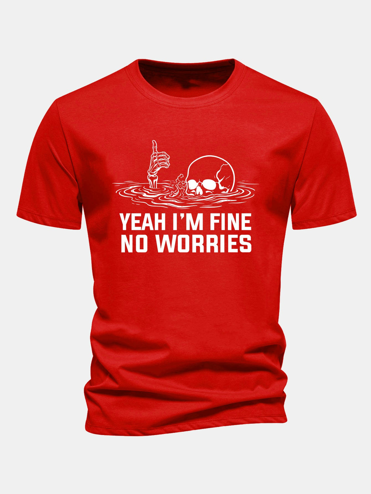 "Yes, I'm Fine" Skeleton Print Cotton T-Shirt
