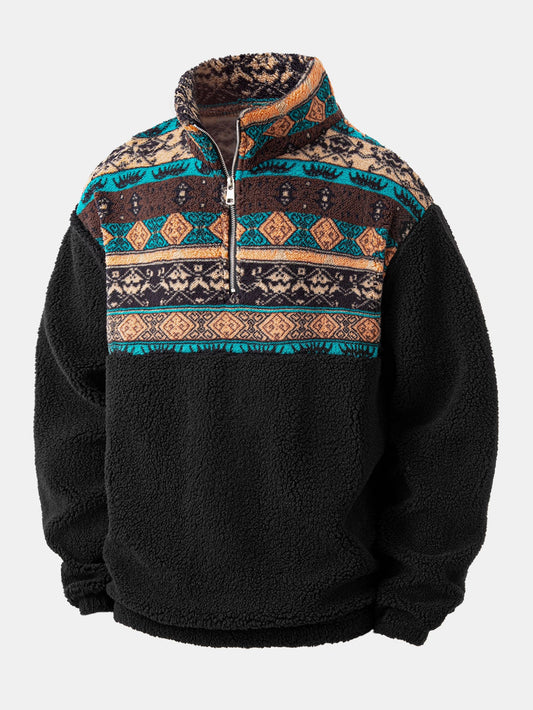Geometric Patchwork Teddy Quarter-Zip & Joggers Set