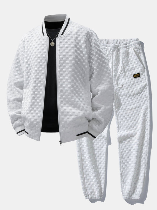 Plaid Jacquard Zip Bomber & Joggers Set