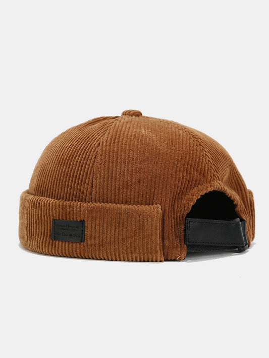 Gorro docker ajustável de veludo cotelê com etiqueta quadrada, estilo skullcap