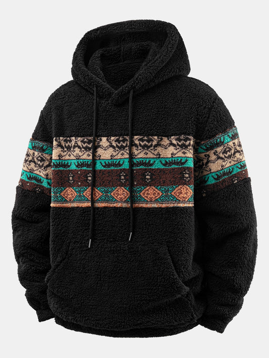 Geometric Patchwork Plush Hoodie & Joggers Set