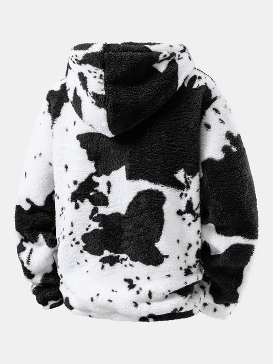 Cow Print Teddy Fleece Hoodie