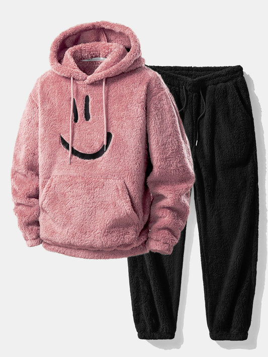 Embroidered Smiley Teddy Hoodie & Joggers Set