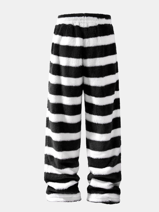 Striped Teddy Fleece Straight Leg Sweatpants