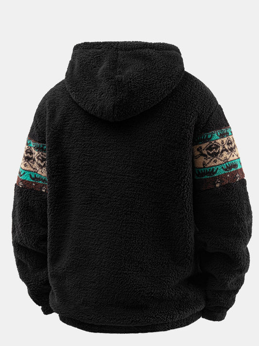 Geometric Patchwork Relaxed Teddy Hoodie