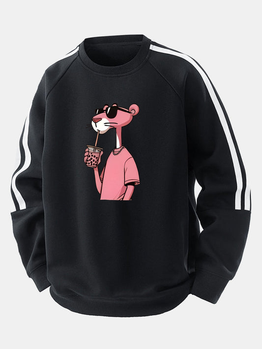 Moletom raglan listrado vintage de corte confortável com estampa da Pantera Cor-de-Rosa
