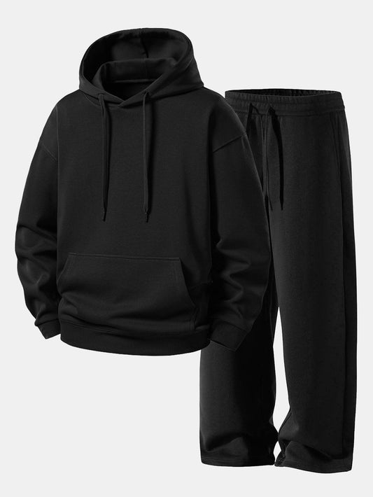 Conjunto de moletom com capuz de caimento confortável e calça de moletom reta