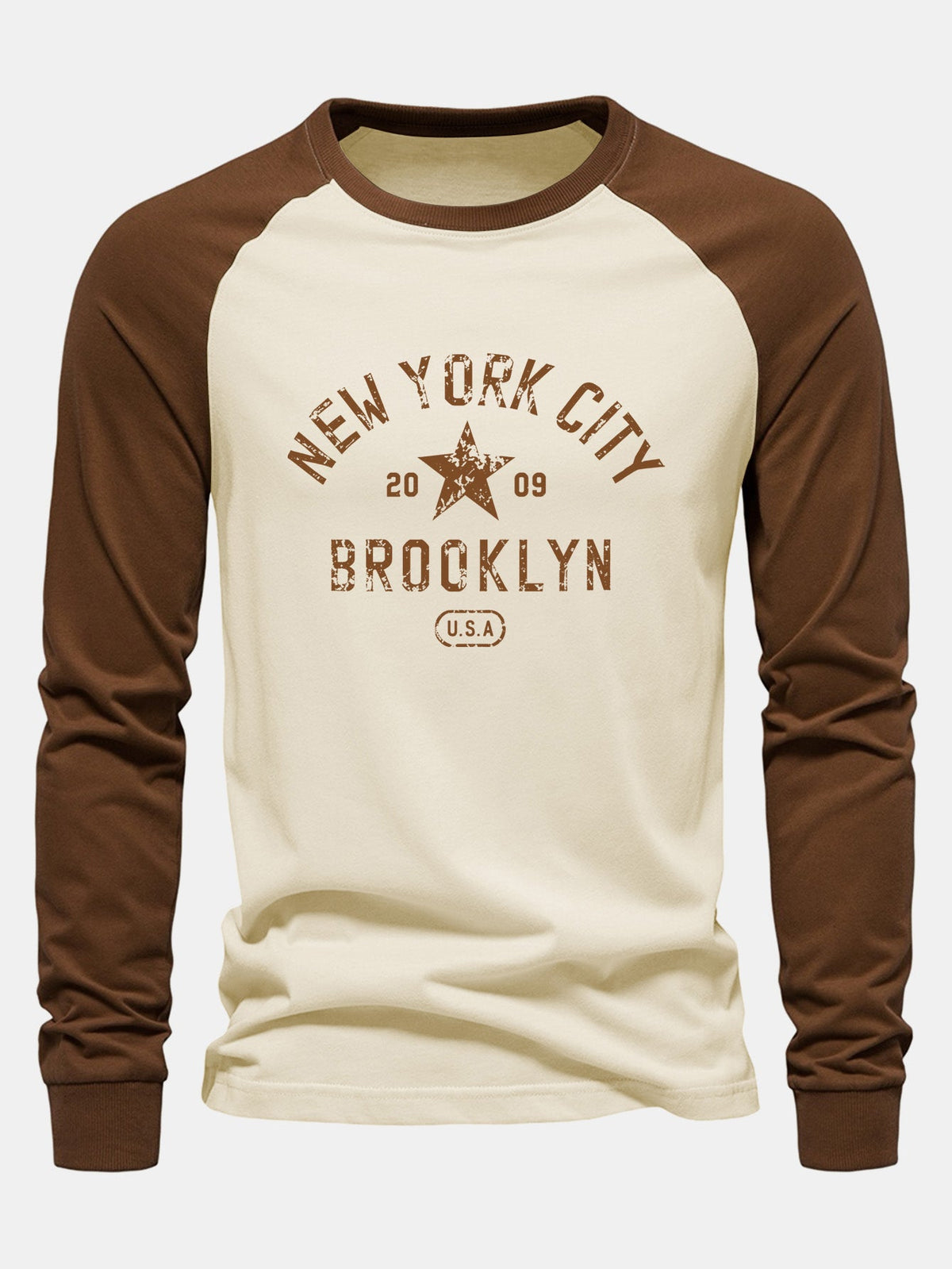 New York Print Raglan Long Sleeve Cotton T-Shirt