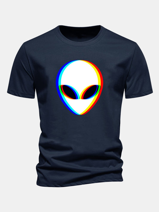 Glitch Alien Print Cotton T-Shirt
