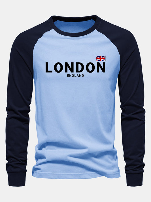 London Print Raglan Long Sleeve Cotton T-Shirt