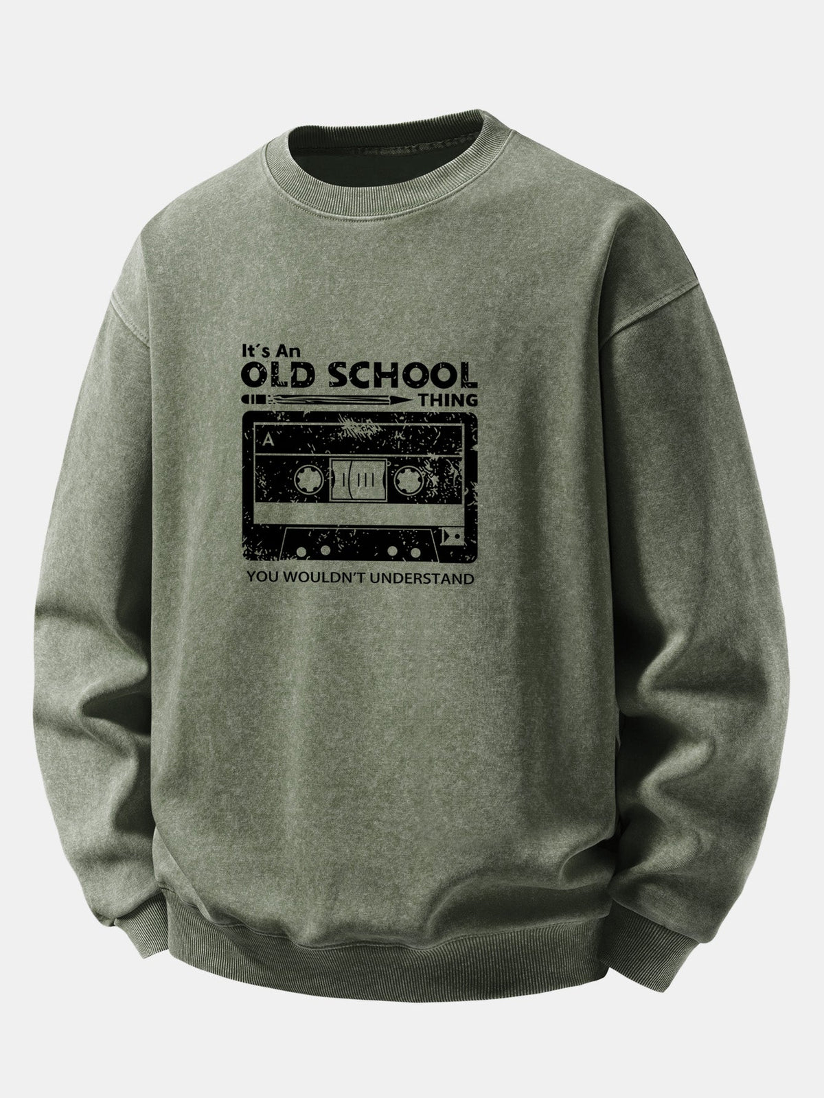 Cassette Print Washed Distressed Sweatshirt