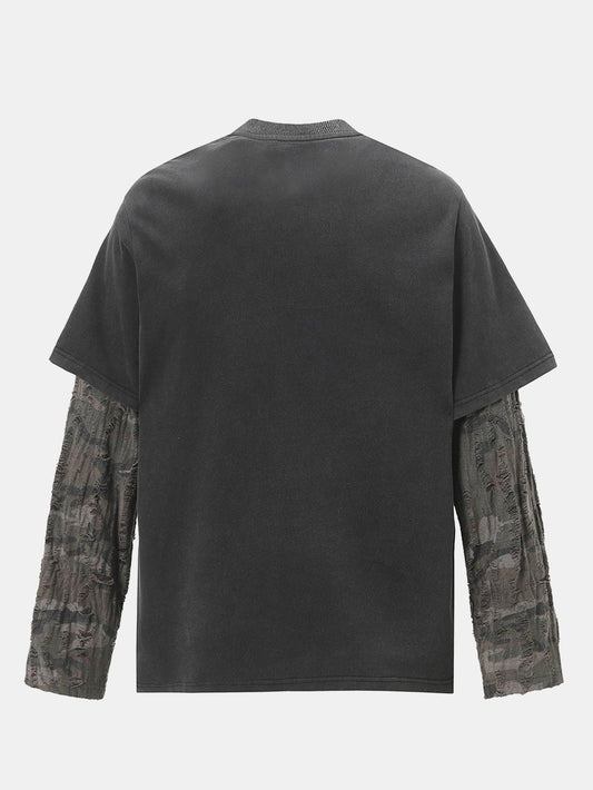 Camiseta 2 em 1 com Estampa de Slogan e Efeito Desgastado