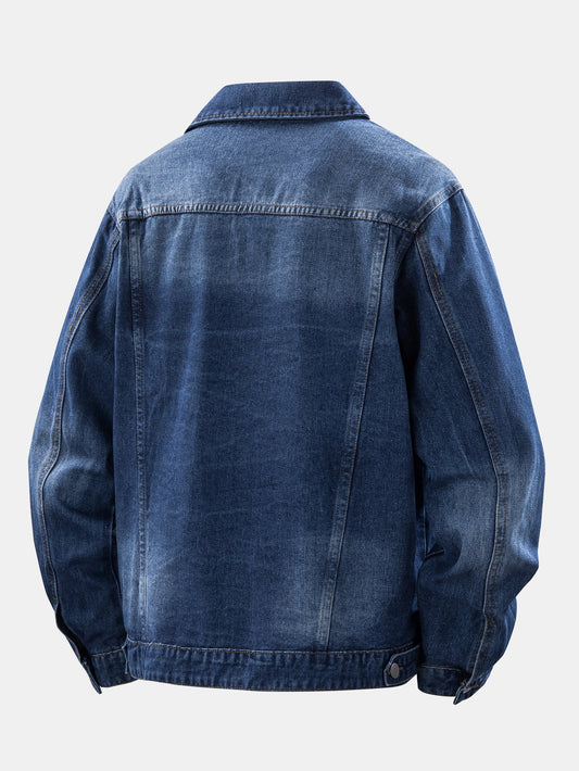 Jaqueta jeans lavada com efeito desgastado
