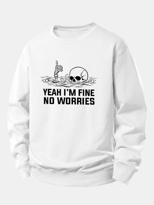 "Yes, I'm Fine" Skeleton Print Relaxed Sweatshirt