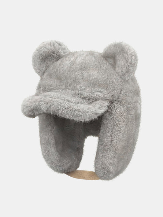 Fluffy Bear Ear Plush-Lined Trapper Hat