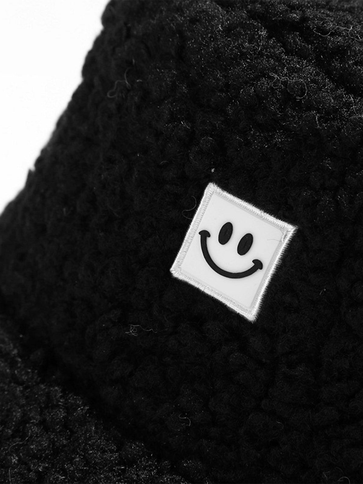 Teddy Fleece Smiley Patch Winter Bucket Hat