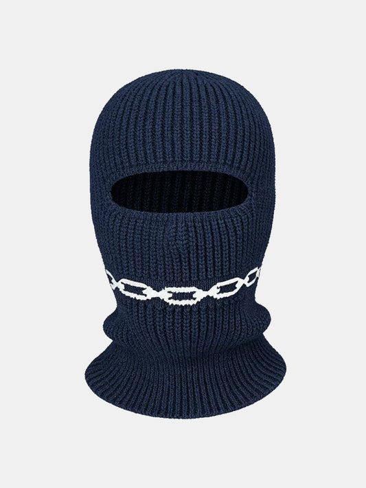 2-in-1 Jacquard Knit Chain Balaclava Beanie