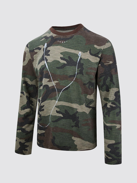 Camo Headphones Print Long Sleeve T-Shirt