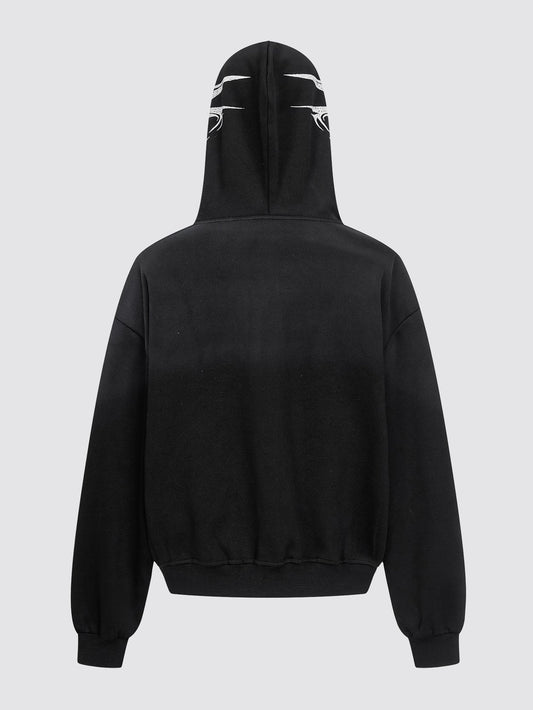Oversized Script Print Zip Hoodie