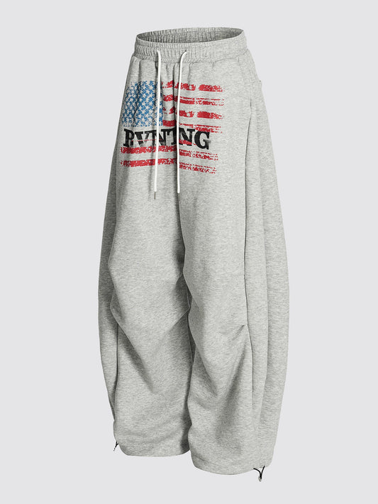 American Flag Print Wide Leg Sweatpants