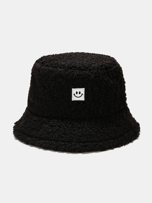 Teddy Fleece Smiley Patch Winter Bucket Hat