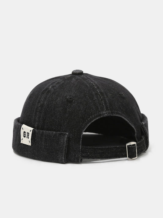 Vintage Washed Denim Cuffed Skull Beanie