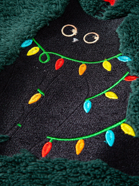Embroidered Cat Colourful Teddy Fleece Sweatshirt