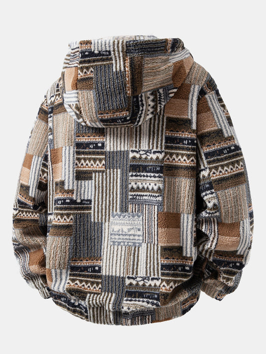 Aztec Print Sherpa Zip Hooded Jacket