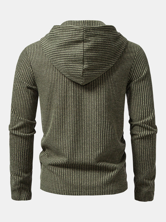 Ribbed Knit Hooded Long Sleeve Henley