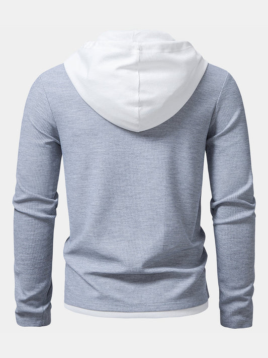 Contrast Waffle Hooded Henley T-Shirt