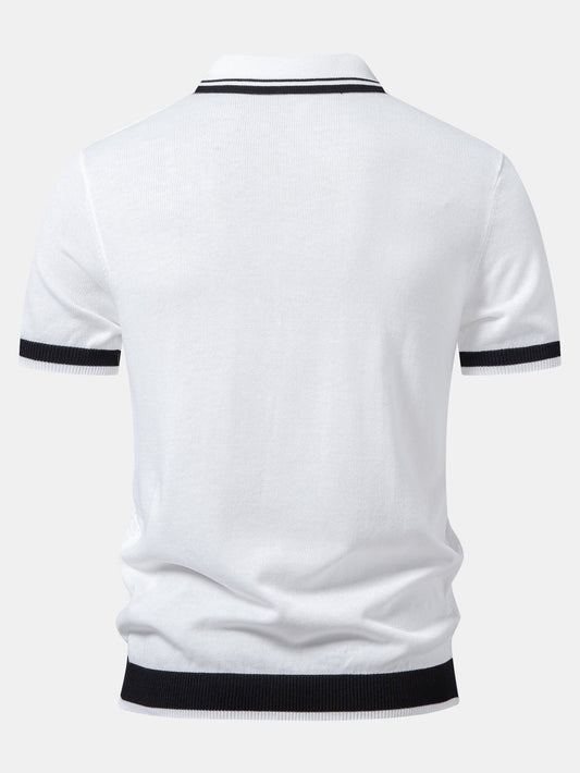 Contrast Jacquard Textured V-Neck Knit Polo