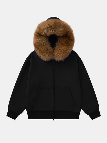 Faux Fur Trim Zip Hoodie