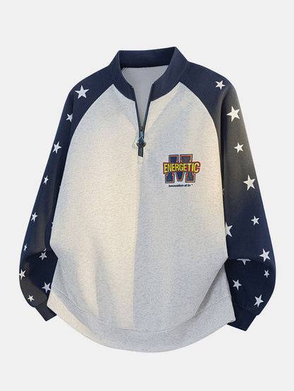 Star Print Quarter-Zip Raglan Sweatshirt