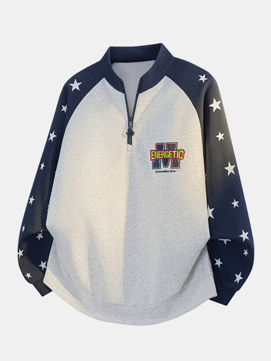 Star Print Quarter-Zip Raglan Sweatshirt