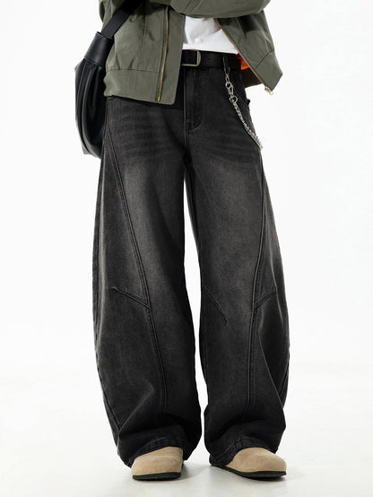 Calça jeans baggy de denim lavado e desgastado