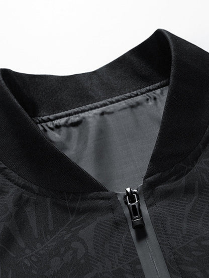 Jaqueta bomber com zíper e estampa de folhas