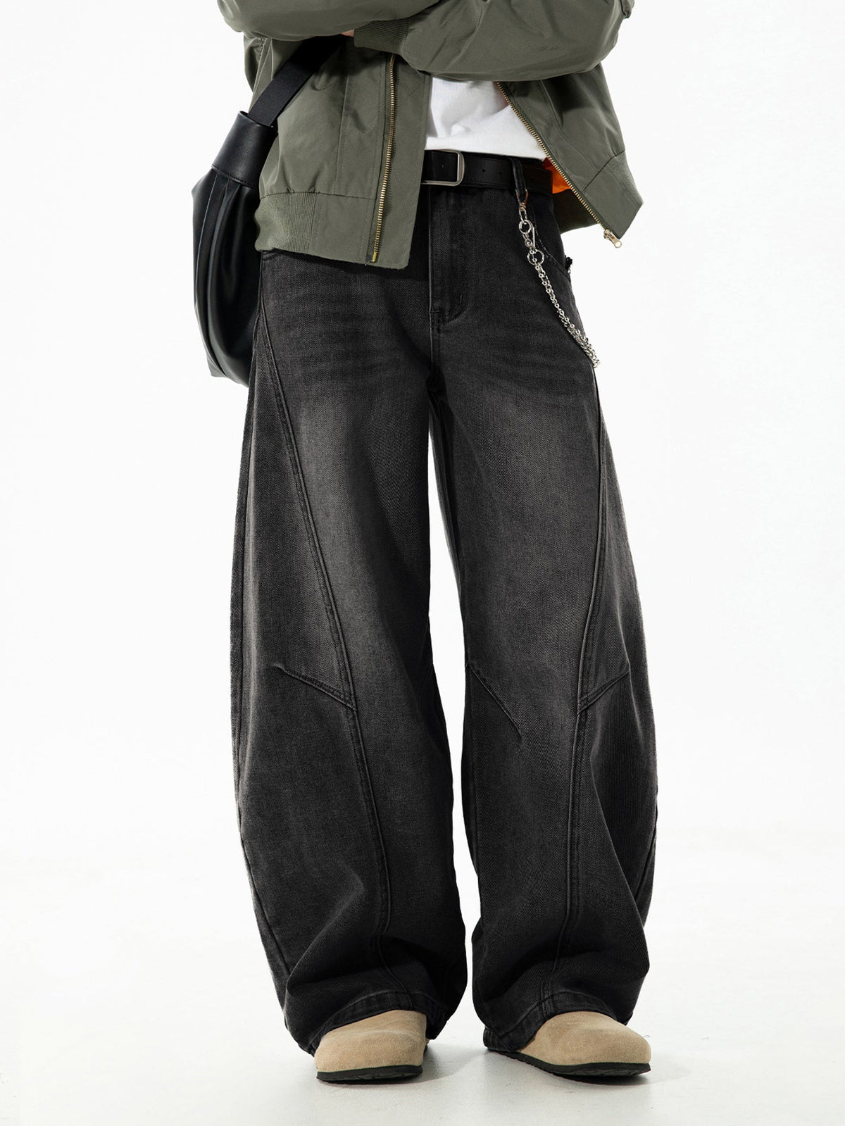 Calça jeans baggy de denim lavado e desgastado