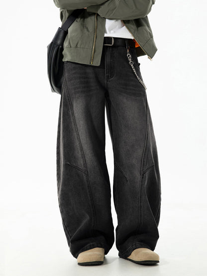 Calça jeans baggy de denim lavado e desgastado