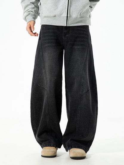 Calça jeans baggy de denim lavado e desgastado