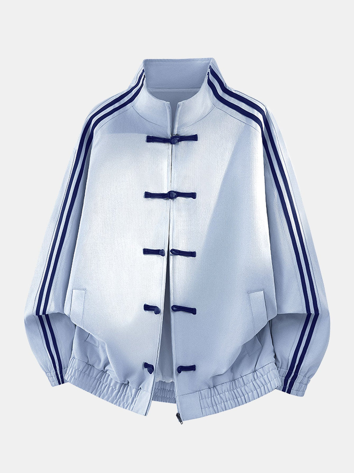 Striped High Neck Sports Jacket with Frog Buttons