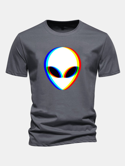 Glitch Alien Print Cotton T-Shirt