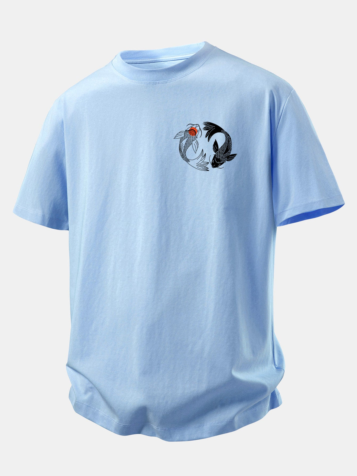 Camiseta de algodão com estampa japonesa de carpas koi e caimento confortável
