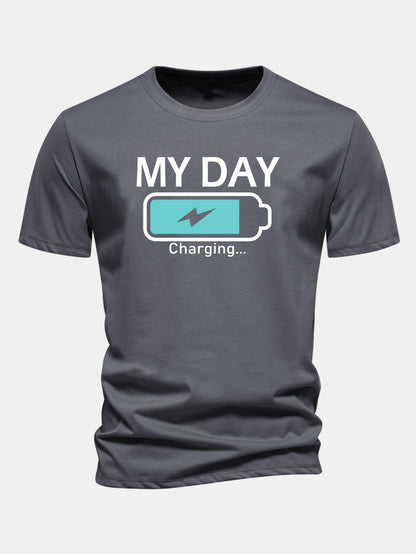 Camiseta de algodão com estampa de bateria “My Day” e caimento regular