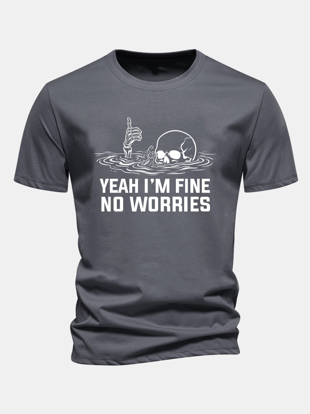 "Yes, I'm Fine" Skeleton Print Cotton T-Shirt