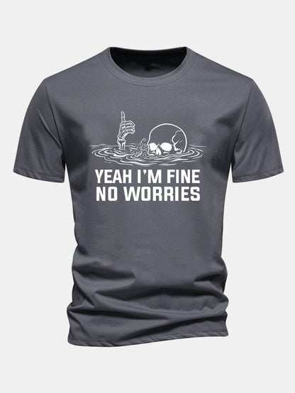 "Yes, I'm Fine" Skeleton Print Cotton T-Shirt