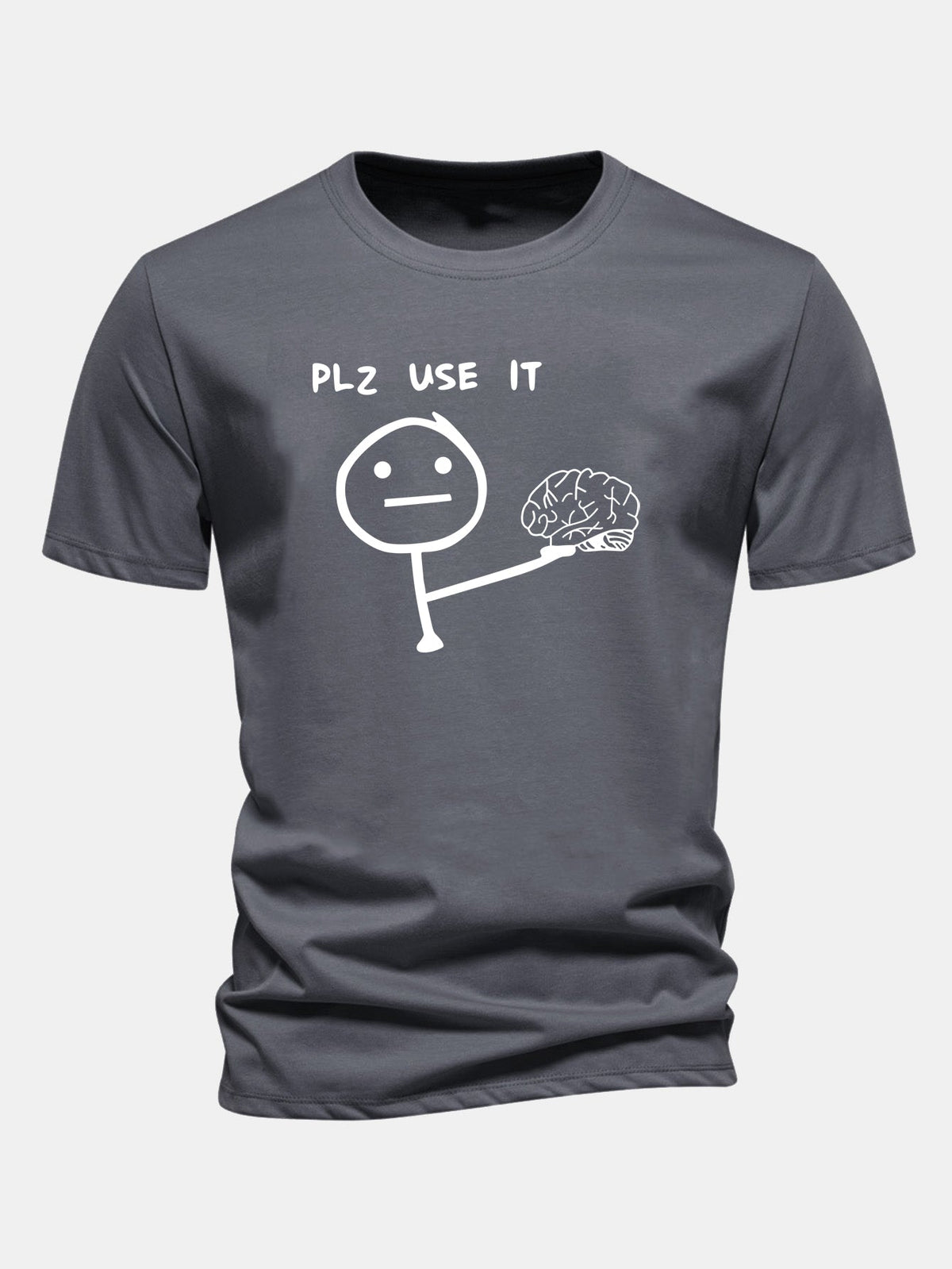 Camiseta de algodão com estampa “Please Use It Brain”, corte regular